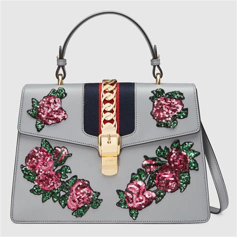 gucci sylvie embroidered leather top handle bag|gucci sylvie bag price.